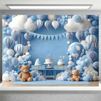 Blue Hot Air Balloon Bear Baby Shower Birthday Backdrop Newborn Baby Blue Birthday Background Party Decoration for Boys Girls Perfect for Indoor/Outdoor Parties, Weddings & More (A, 8x6feet) by XUNJIN+NO.1