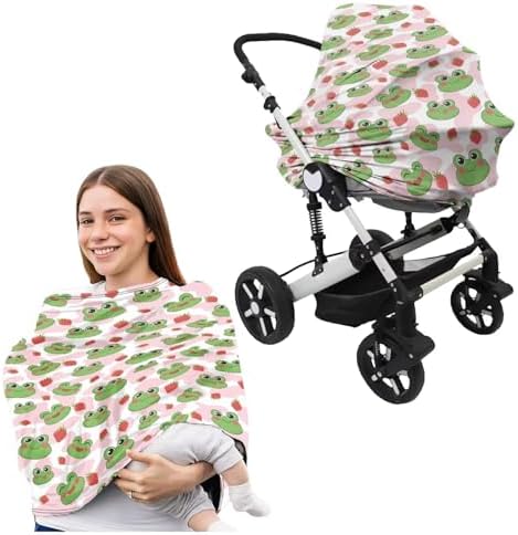 Frog Strawberry Carseat Canopy for Babies Infant Stroller Covers for Boys and Girls Playful Nursing Pillow Cover Cuddle Pillow Slipcover 2PCS Signposts Patterns - Image 4