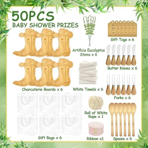 50 Pcs Western Party Decoration Gifts Baby Shower Prizes for Game Winners Sets of 6 Boot Cheese Board with Forks Gift Bag Cowgirl Cowboy Birthday Favors for Guests Boots or Bows Gender Reveal Supplies - Image 3