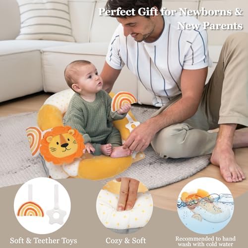 4 in 1 Tummy Time Mat with Educational Cards, Play Mat & Sitting Support for Newborn 0-12 Months, Infant Baby Sit Me Up Floor Seat, Sensory Skills Gifts, Lion - Image 6