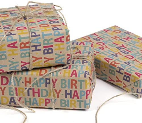 RUSPEPA Kraft Wrapping Paper Roll - Happy Birthday Pattern - 24 Inches x 100 Feet - Image 3