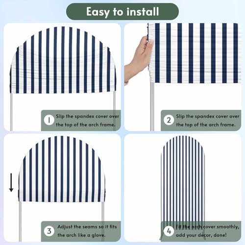Strip Spandex Arch Backdrop Cover 6.6FT for Balloon Garland Farmhouse Strip Navy Blue Double-Sided Chiara Backdrop Stand Cover Elastic Fitted Fabric Background for Birthday Party Baby Shower Decor - Image 5