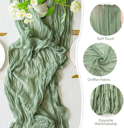 Sioloc 10 Pack Sage Green Cheesecloth Table Runner 120'' x 35'',Spring Easter Decor Soft Gauze Boho Wedding Table Decor for 10ft Table Birthday Party,Baby Shower, Bridal Shower, Home & Event Decor - Image 3