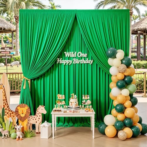 10x12 ft Green Backdrop Curtains for Weddings Parties, Birthdays and Photos by PartyVillage