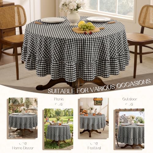 Romanstile Gingham Ruffled Round Tablecloth, 70 Inch, Black - Image 6