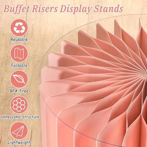 6Pcs Buffet Risers, Valentine's Day Food Risers for Table, Foldable Cake Display Stands, Tall Cardboard Cupcakes Stand for Show Catering Desserts Jewelry Wedding Birthday Party Decoration (Pink) - Image 4