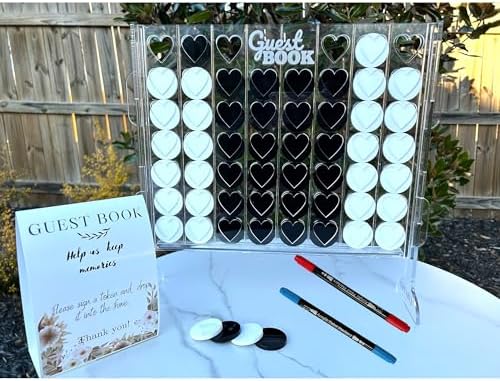 Acrylic Wedding Guest Book Alternative | Unique Connect-Style Frame with 54 Heart Chips, Guest Book Sign & 2 Pens | for Graduation 2026, Baby Shower, Bridal Shower, Birthday, and Retirement Parties - Image 4