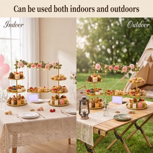 Metal 3 Tier Cupcake Stands,Removable Swing Tray & Decor Set, Gold - Image 5