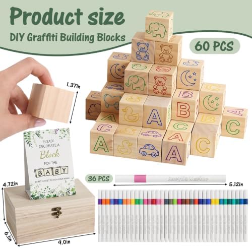 98 Pcs Baby Shower Games Sign Kit & Decor Kit, 60 Blocks, 36 Markers - Image 2