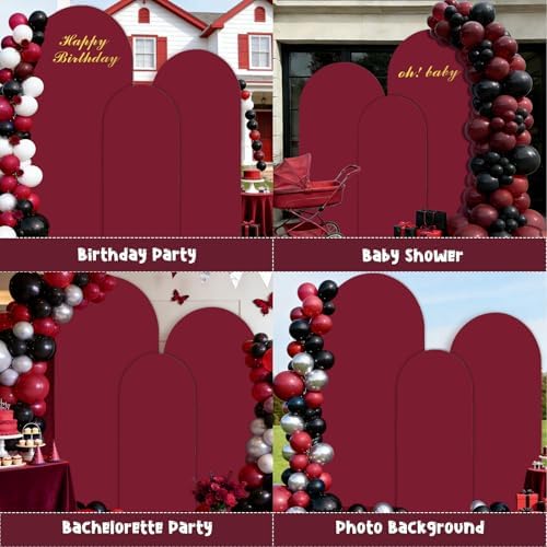 3Pcs Crimson Arch Backdrop Covers(7.2FT/6.6FT/6FT), Spandex Fitted Chiara Arch Stand Covers Backdrops for Wedding Baby Shower Birthday Graduation Photo Booth Props(Only Cover) - Image 4