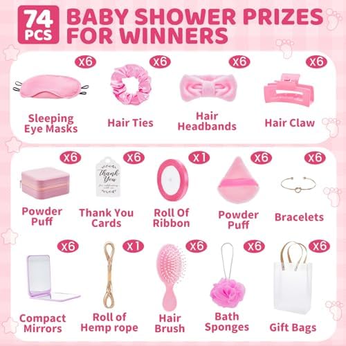 74Pcs Baby Shower Prizes for Game Winners Baby Shower Favors Gifts including Headband Hair Brush Jewelry Box with Gift Bag for Baby Shower Game Prizes Wedding Bridal Shower Favors (Pink) - Image 2