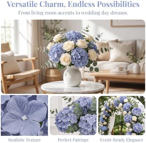 AVIVIHO 65pcs Dusty Blue Hydrangea Artificial Flowers Bulk, Fake Flowers - Image 3