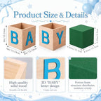 4 Sets Baby Shower Centerpieces for Table, 6 Inch Wood Boxes with Floral Foam Blocks Cube Planter Vase with Baby Letters for Babys Shower Gender Reveal Party Favor Table Decor (Blue) - Image 2