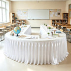 21ft Length Satin White Table Skirt Rectangle Tables Wrinkle Resistant Ruffle Table Skirting Glitter Teacher Desk Cover Skirt for School Classroom Dorm Wedding Birthday Party Trade Show Decorations - Image 3