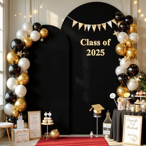 Black and Red Arch Backdrop Cover 7.2FT 6FT Wedding Arch Covers Stretchy Backdrop Set of 2 Spandex Fitted Double-Color Fabric Backdrops for Party Baby Shower Birthday Decoration - Image 3