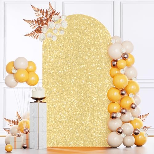 MODFUNS Gold Arch Cover Payette Sequin Arch Cover 6.6ft Spandex Arch Covers 2-Sided Use Arch Stand Covers Vintage Metallic Covers for Arch Stand Fitted Arch Covering for Wedding Reception Party Decor by MODFUNS