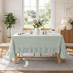 Eternal Beauty Striped Ruffled Tablecloth 52x70 Inch Green White by EternalBeauty