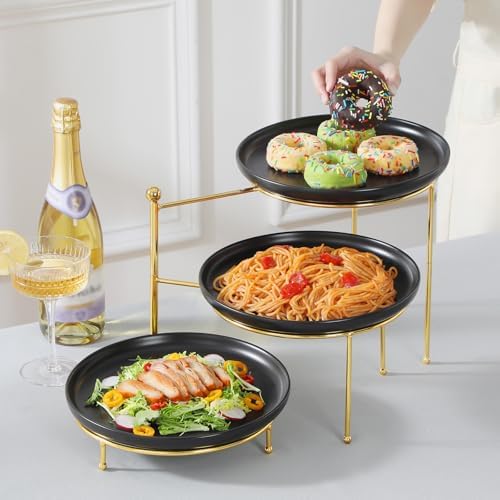 MALACASA Round 3 Tier Serving Tray, 10 Inch Black Porcelain Dessert Stand - Image 6