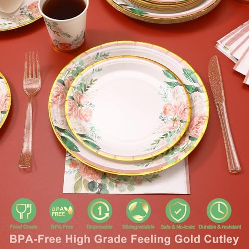 Floral Party Supplies - Bridal Shower Paper Plates & Napkins Set for 24 Guests - Disposable Dinnerware: Plates, Cups, Cutlery for Baby Shower, Tea Party - Image 3