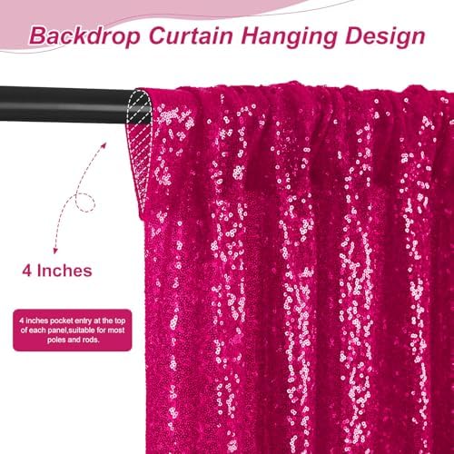 Hot Pink Sequin Backdrop Curtain Panels Stage 2 Pcs 5FTx10FT Wedding Party Background Drapes - Image 4