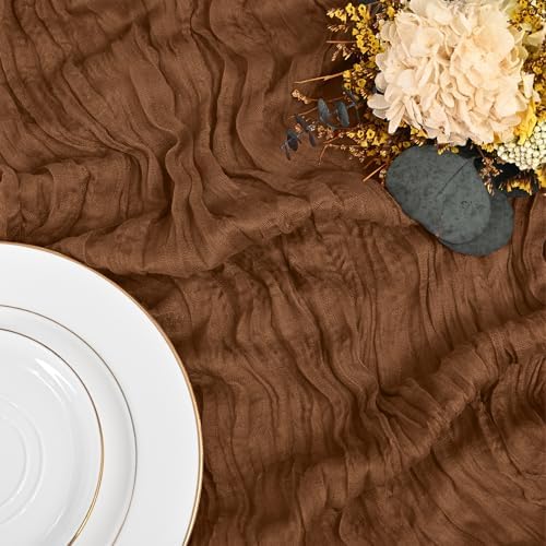 12 Pack Brown Table Runner 10Ft Cheesecloth Table Runner Rustic Gauze Table Runners Romantic Long Sheer Fabric Cheese Cloth Table Runners for Wedding Party Bridal Baby Shower - Image 5