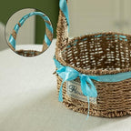 Wickerwise Small Seagrass Wicker Picnic Basket with Handle - Versatile Gift Basket with Blue Ribbon for New Year and Other Occasions, Garden and Home Decor, Natural Wicker Basket and Storage Solution - Image 6
