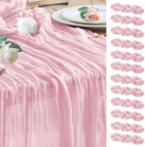Wokceer Cheesecloth Table Runner Blush Pink 10FT Boho Gauze Runner, 12 Pack by Wokceer