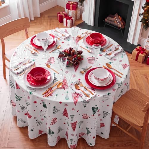 Ganeen 12 Pcs Christmas Tree Tablecloth Round Red Green Round Plastic 84 in - Image 2