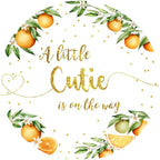 Laeacco 6.5x6.5FT Orange Baby Shower Round Backdrop Fabric Little Cutie Baby Shower Party Circle Background Gold Glitter Dots A Little Cutie is on the Way Gender Reveal Party Decor Photo Studio - Image 4