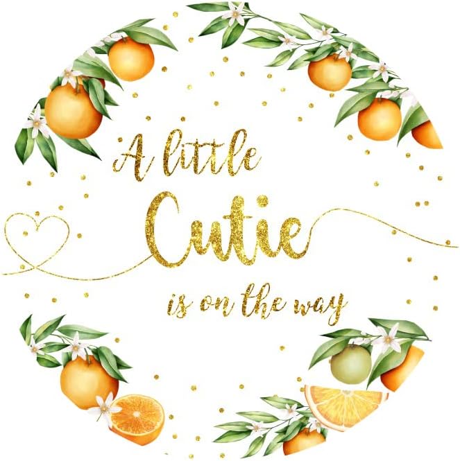 Laeacco 6.5x6.5FT Orange Baby Shower Round Backdrop Fabric Little Cutie Baby Shower Party Circle Background Gold Glitter Dots A Little Cutie is on the Way Gender Reveal Party Decor Photo Studio - Image 4