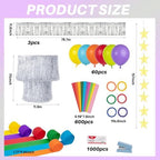600 Sheets Rainbow Paper Chain Strips Garland Princess Birthday Party Decor Kit DIY Crafts Crepe Paper Streamer Glitter Star Fringe Chandelier Balloons for Wedding Birthday Classroom Decor - Image 2
