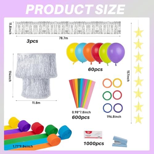 600 Sheets Rainbow Paper Chain Strips Garland Princess Birthday Party Decor Kit DIY Crafts Crepe Paper Streamer Glitter Star Fringe Chandelier Balloons for Wedding Birthday Classroom Decor - Image 2