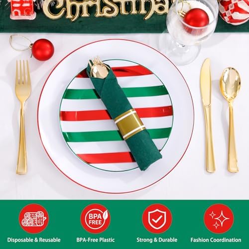 WONDERFUL 180Pcs Easy Prep Christmas Plastic Plates For Dinner Tree Design - Image 3