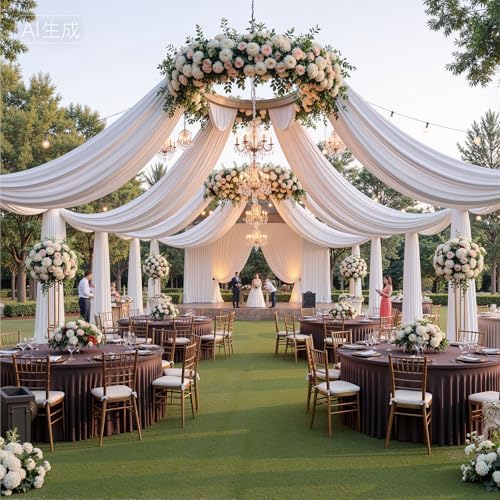 6 Pack Brown Spandex Round Tablecloths for 60 inch Table, Wrinkle Free Stretchy 120inch Fitted 5FT Round Table Cover Cloths with Skirt for Wedding Party Dining Banquet - Image 6