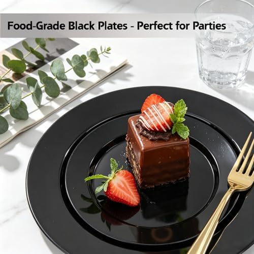FLOWERCAT 200PCS Black Plastic Disposable Plates for Party - 10 "&7" Black Plastic Plates - Serve for 100 Guests for Summer Party & Birthday & Wedding&Halloween - Image 6