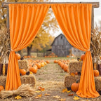 Orange Backdrop Curtains 10ftx8ft Halloween Polyester Photo Drapes - Image 2