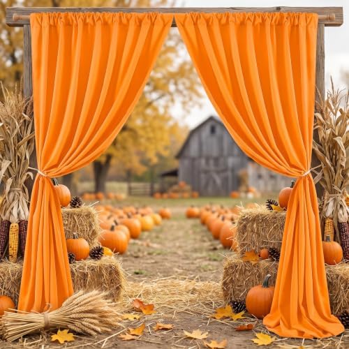 Orange Backdrop Curtains 10ftx8ft Halloween Polyester Photo Drapes - Image 2