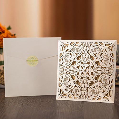 Hosmsua 50PCS Personalized Ivory Wedding invitation with Envelopes, 6.3x6.3 Laser Cut Hollow Lace Rose Invitation for Wedding Engagement Birthday Invite (Customized Printed) - Image 4