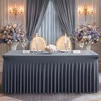 Wish Care 2 Pack Gray Spandex Table Clothes for 6 Foot Rectangle Tables, 6FT Wrinkle Free Fitted Tablecloths Ruffles Design Table Cover for Party, Banquet, Wedding and Events - Image 4