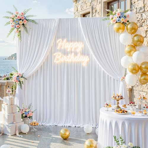 10x10FT Backdrop Curtains with Rod Pockets - Wrinkle Free Photo Stage Backdrop 2 Panels Curtains Drapes for Photography Wedding Party Baby Shower Decorations (White) - Image 6