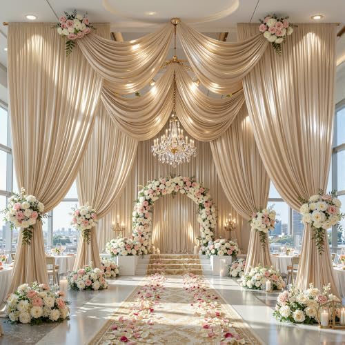 40x10ft Champagne Gold Glitter Backdrop Curtain for Parties, Wrinkle Free Satin Photo Backdrop Drapes 8 Panels Shimmer Back Drop Cloth for Wedding Birthday Baby Shower Photography Background Decor - Image 4