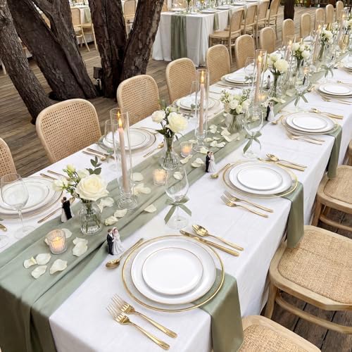 KIRE 200PCS Gold Plastic Plates - Disposable Plates for Party - White Plastic Plates with Gold Rim Include 100 for Dinner and 100 for Dessert/Salad in Wedding/Party/Summer - Image 6