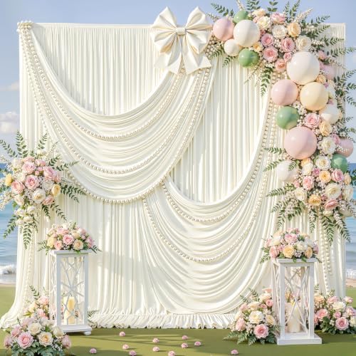 20ft x 10ft Ivory Backdrop Curtains, Ivory Cream Drapes for Backdrop Fabric by HBBMAGIC