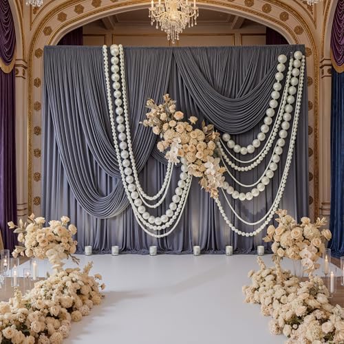 30ft x 10ft Wrinkle Free Charcoal Backdrop Curtains for Parties, 6 Panels Silky Polyester Photo Backdrop Drapes for Wedding Birthday Party Photography Background Backdrop Stand - Image 4