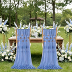 Fanqisi Dusty Blue Chair Sashes 48 Packs 8ft Long Draping Fabric Chair Cover for Ceremony Outdoor Banquet Decorations - Image 2