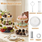 Lallisa 2 Pack 3 Tier Cupcake Stand, Wooden White Rustic Tiered Treat Stand for Wedding, Round Dessert Display Table Serving Tray, Cake Tower Holder for Bridal Baby Shower Birthday Party Farmhouse - Image 3