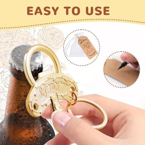 50 Pack Pacifier Bottle Openers,Baby Shower Favors for Guests,Baby Shower Party Favors Bottle Opener Souvenirs with Organza Bags Thank You Tags for Kids Birthday Party,Baby Welcome Party and Wedding - Image 6