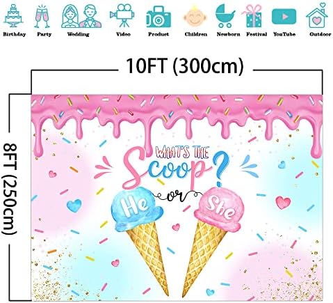 Mocsicka Ice Cream Gender Reveal Backdrop What's The Scoop Background Summer He or She Gender Reveal Party Decorations Banner Photo Studio Props (10x8ft) - Image 4