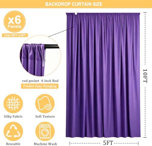 Gallety Purple Backdrop Curtains 30FT x 10FT, Fabric Backdrop Curtains for Parties, Polyester Photo Backdrop Drapes for Wedding, Birthday, Graduation, Engagement & Celebration Decorations - Image 2