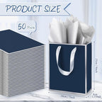 Yeaqee 50 Pcs Metallic Paepr Gift Bags Bulk with Handles,Navy Blue, Silver - Image 2